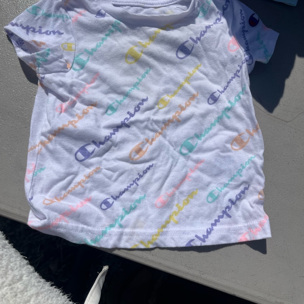Champion White Kids Short Sleeve Tee with Pastel Multi-Logo Print